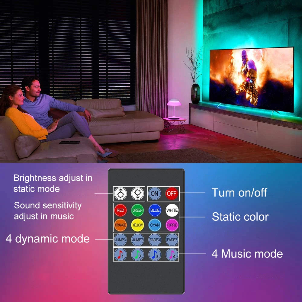 TV Backlight Music Sync USB Powered RGB LED Strip Light for 15 - 80 Inch TV, Mirror, PC