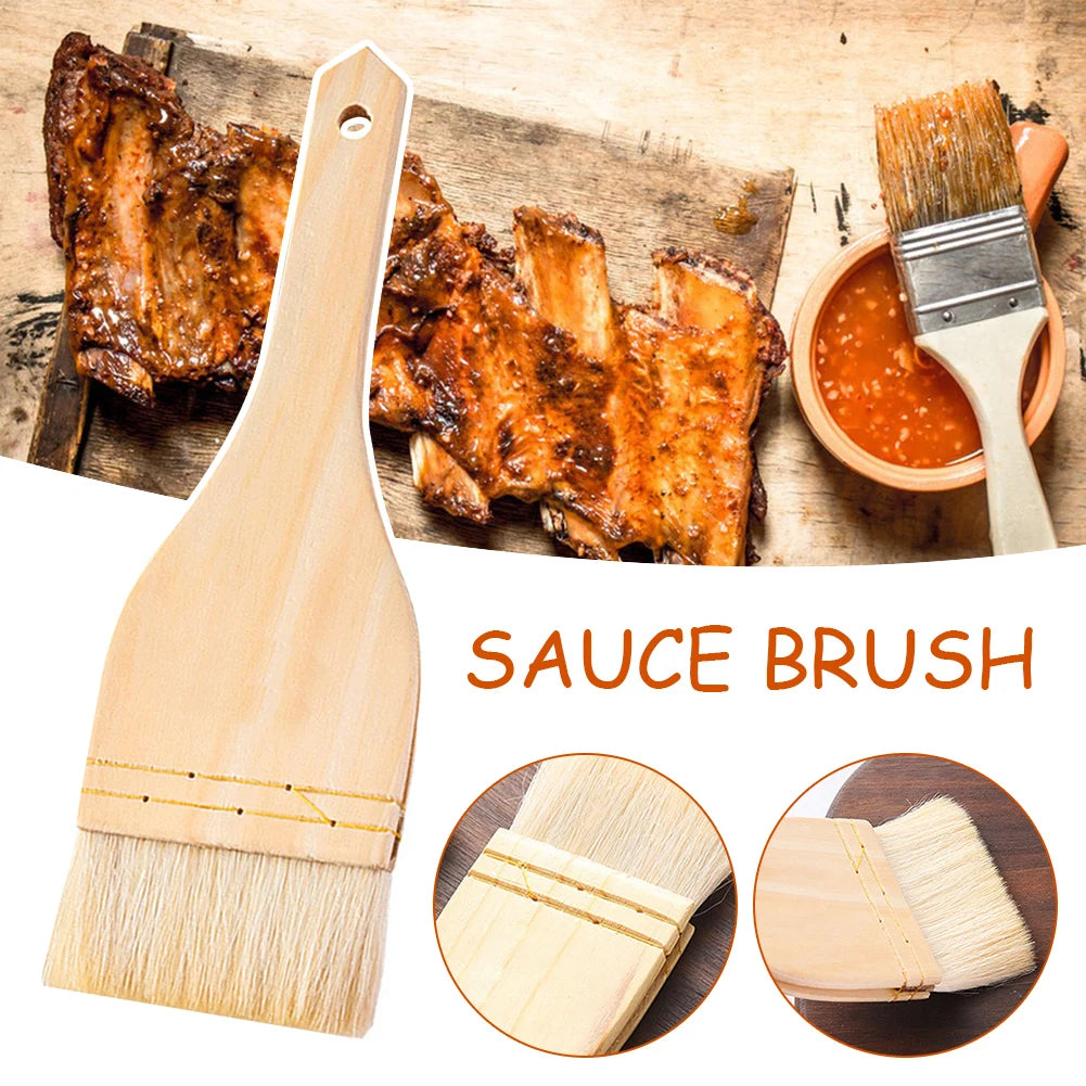 Wooden Cooking Oil Brushes Kitchen Brush Barbecue Oil Brush Multifunctional Long Handle Basting Brushes For Cakes Meat Desserts