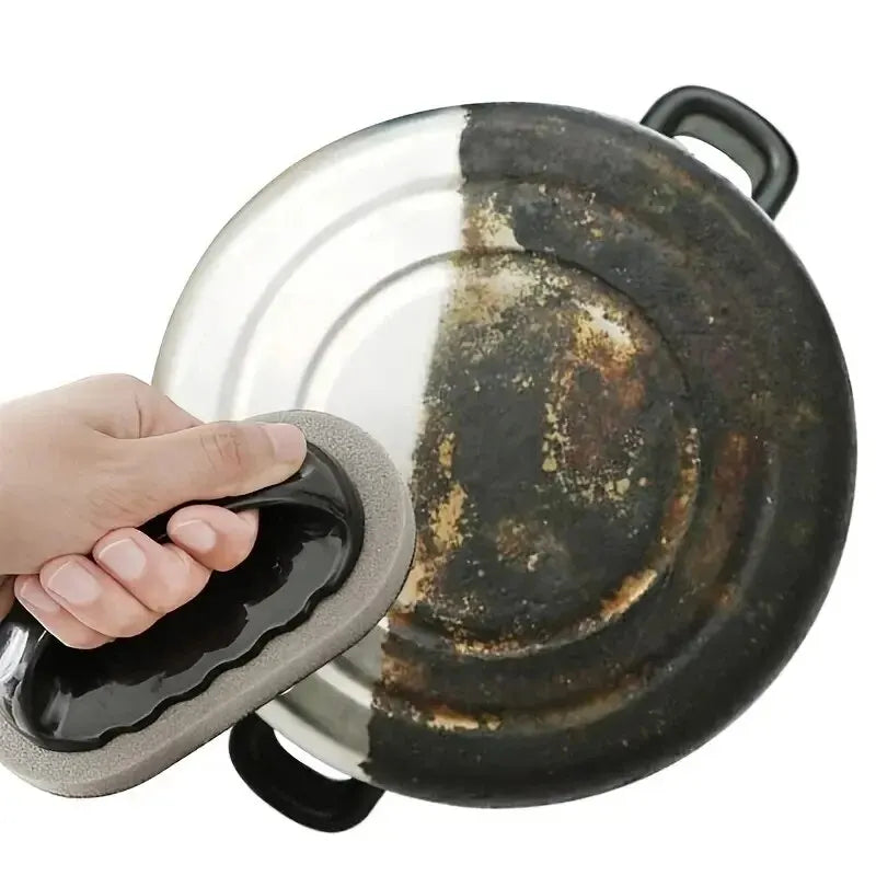 Reusable Emery Magic Sponge - Kitchen Pot Brush with Handle for Easy Cleaning and Decontamination - Washable and Eraser Cleaning