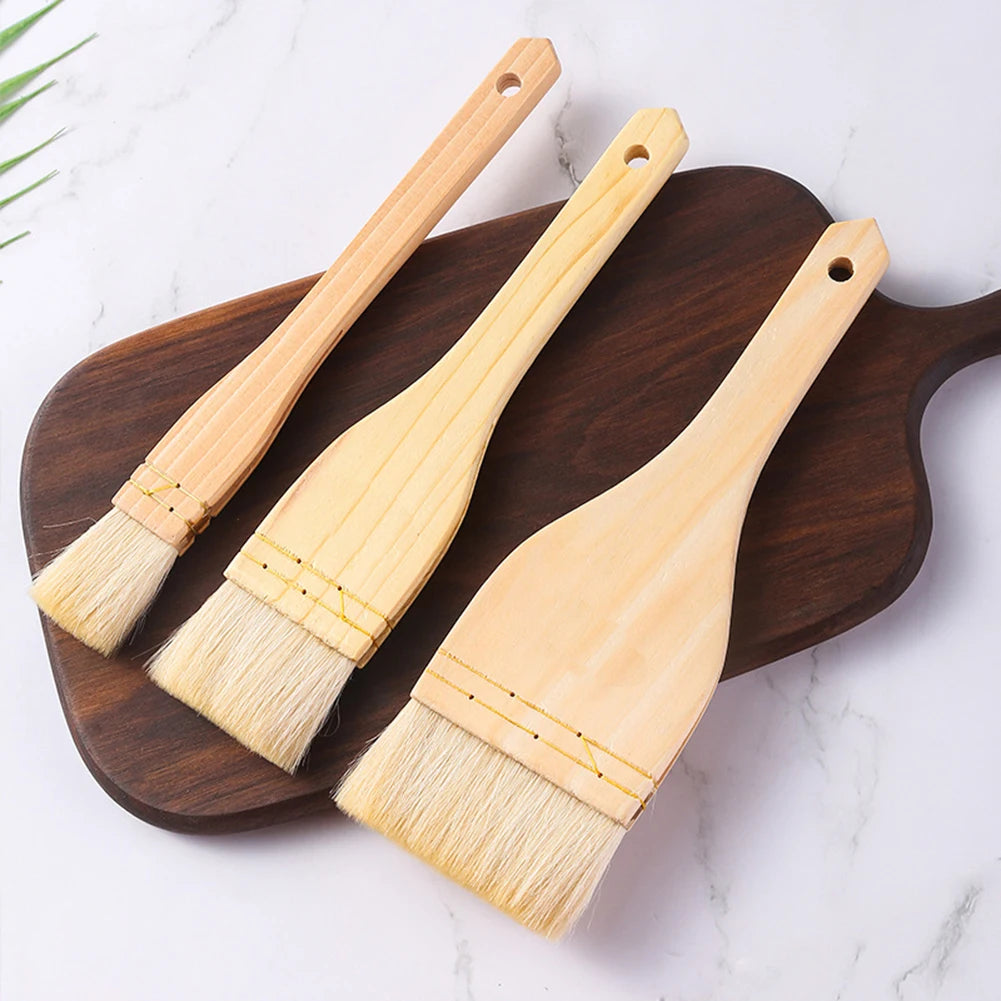 Wooden Cooking Oil Brushes Kitchen Brush Barbecue Oil Brush Multifunctional Long Handle Basting Brushes For Cakes Meat Desserts