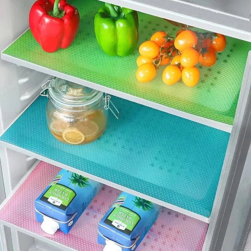 4pcs Refrigerator Pad Non-Slip Waterproof Can Be Cut Fridge Shelf Liner Mat Kitchen Washable Drawer Cabinet Pads Table Placemats