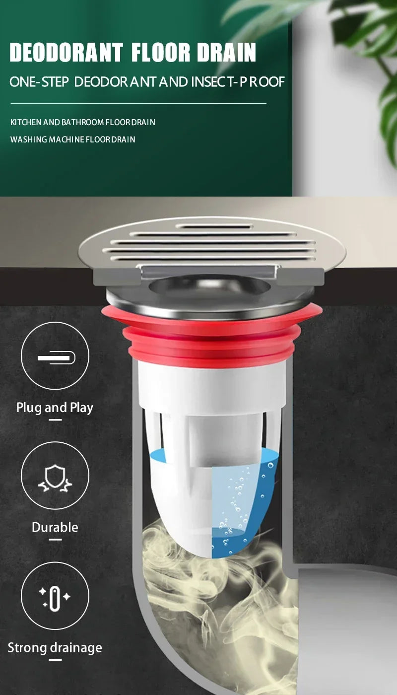 Bath Shower Strainer Kitchen Bathroom Water Drain Filter Cover Plug Trap Siphon Sink Insect Prevention Deodorant Drain Plug