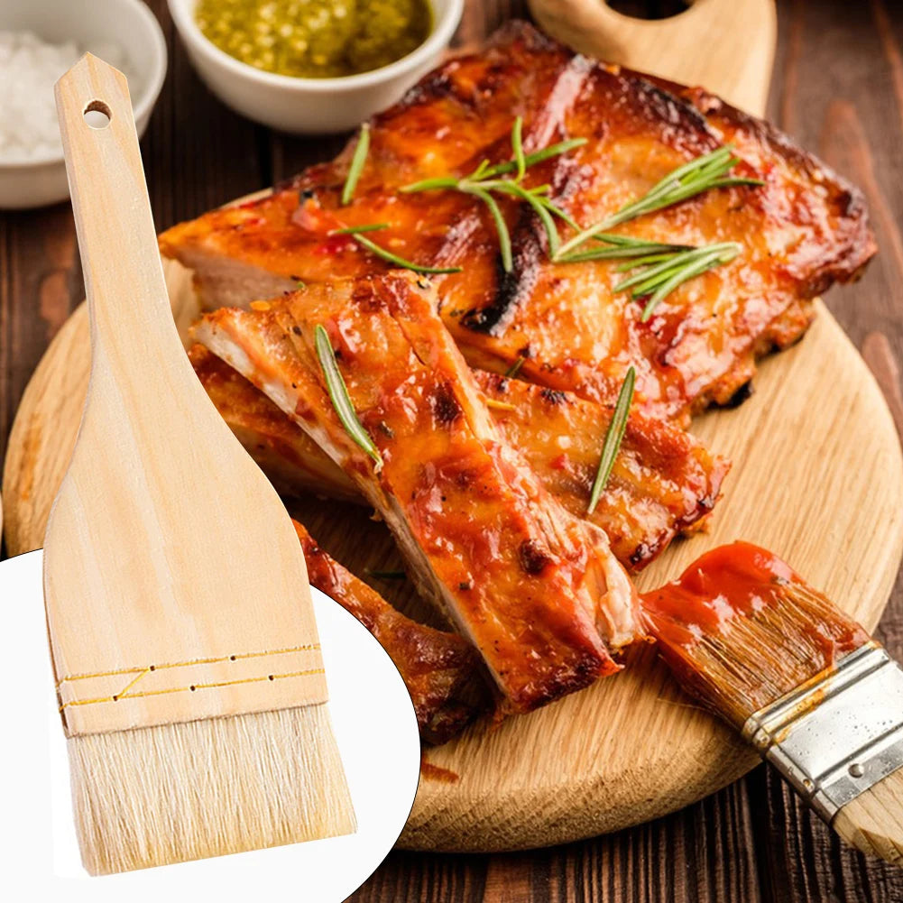 Wooden Cooking Oil Brushes Kitchen Brush Barbecue Oil Brush Multifunctional Long Handle Basting Brushes For Cakes Meat Desserts