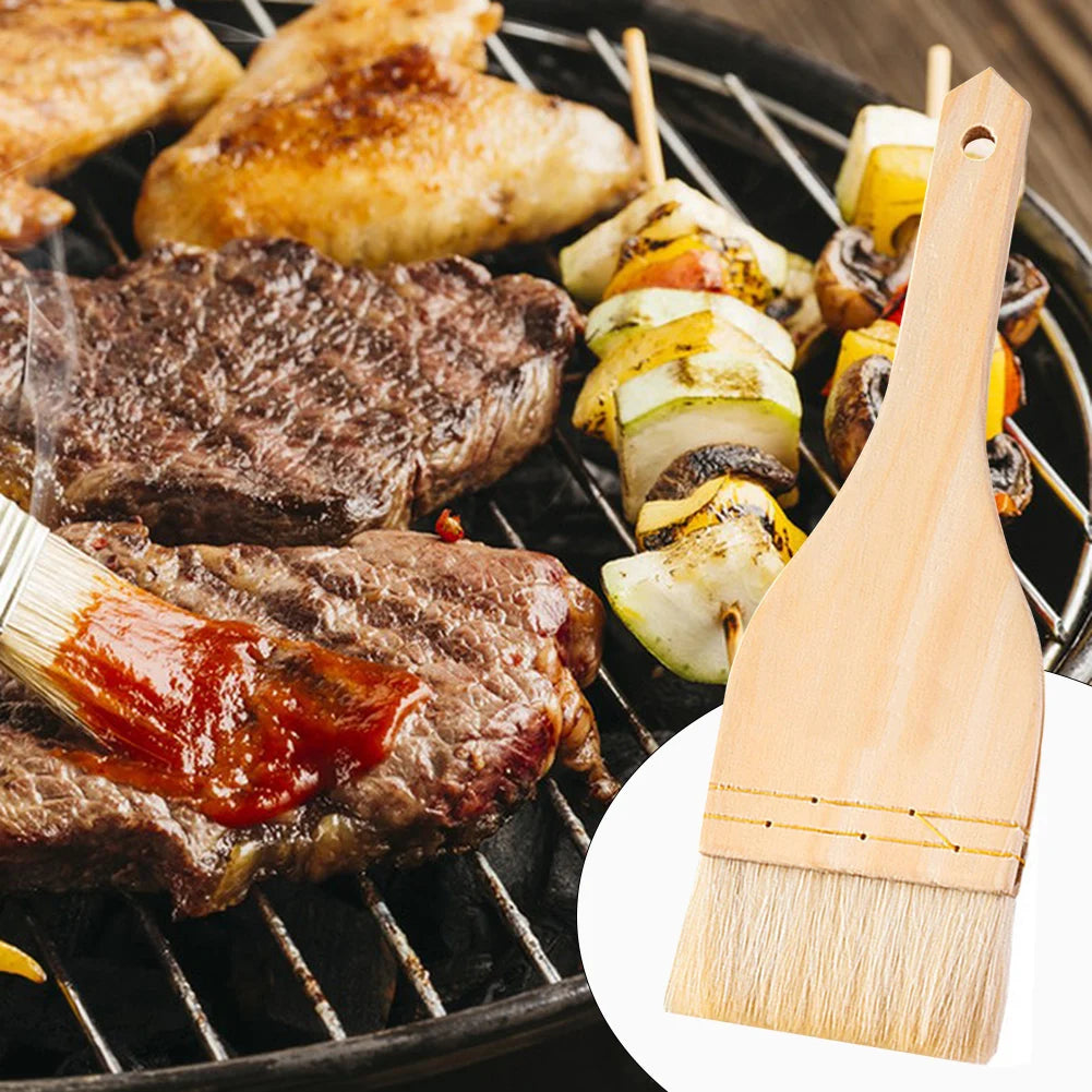 Wooden Cooking Oil Brushes Kitchen Brush Barbecue Oil Brush Multifunctional Long Handle Basting Brushes For Cakes Meat Desserts